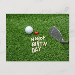 Carte Postale Anniversaire de golf avec amour et balle de golf &