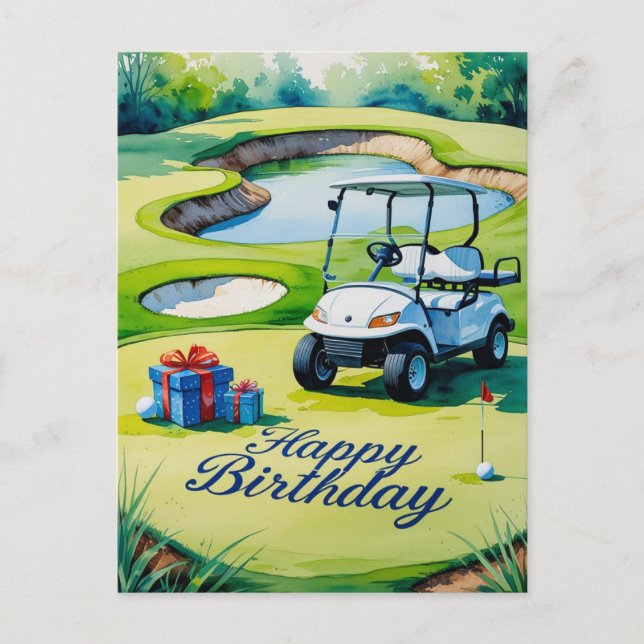Carte Postale Anniversaire de golf avec voiturette de golf pour  (Devant)