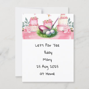 Carte Postale Anniversaire de golf thème rose pour golfeuse