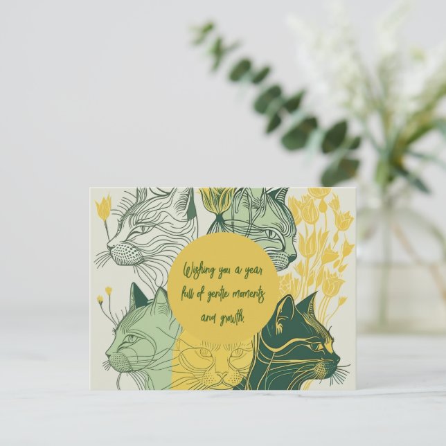 Carte Postale Anniversaire de la amoureuse de chat boho (Debout devant)