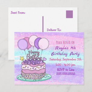 Carte postale     Anniversaire de la fille rose et