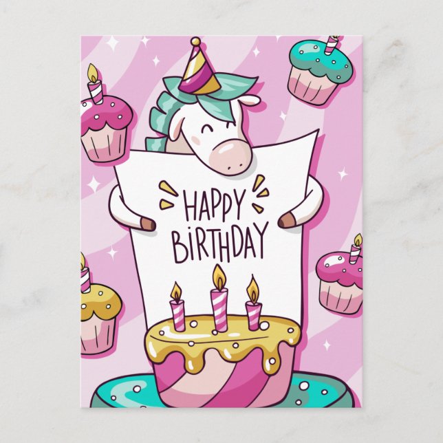 Carte Postale Anniversaire de la licorne (Devant)