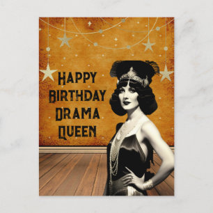 Carte Postale Anniversaire de la Reine du Drame Vintage Drôle
