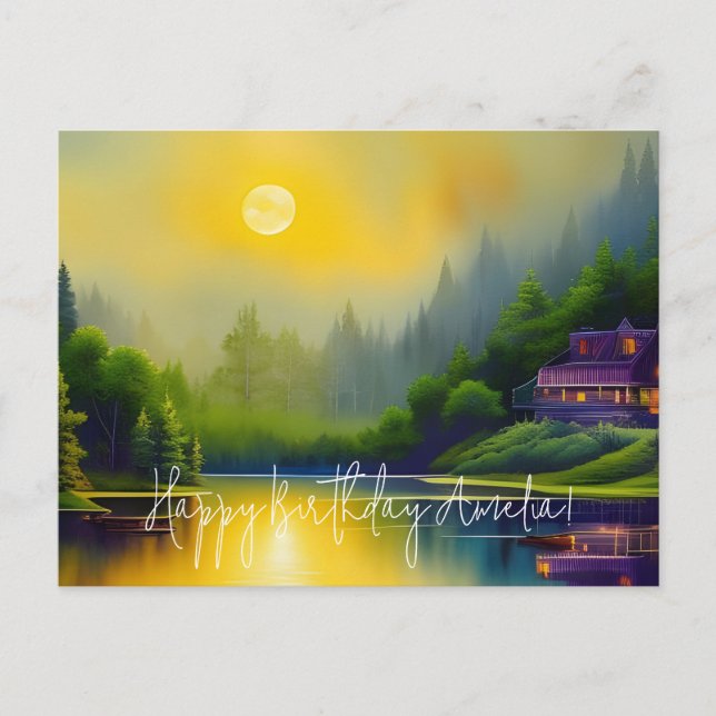 Carte Postale Anniversaire de l'Art numérique du lac pittoresque (Devant)