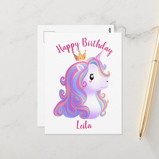Carte Postale Anniversaire de Licorne Fantaisiste (Devant/Arrière en situation)