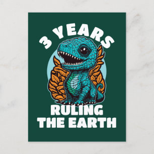 Carte Postale Anniversaire de Trois Ans de Bébé Dinosaure