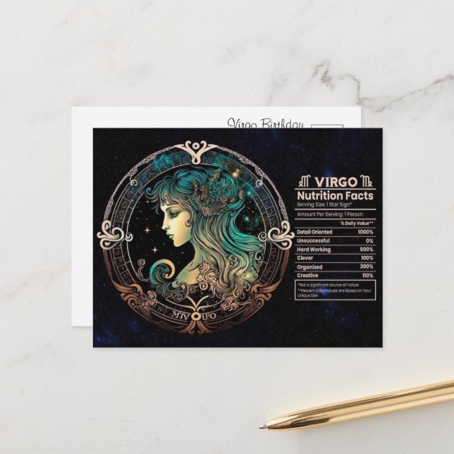 Carte postale Anniversaire de Virgo Zodiac (Devant/Arrière en situation)