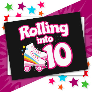 Carte Postale Anniversaire des 10 ans en patins à roulettes Enfa