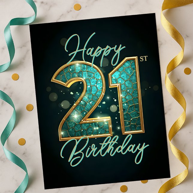 Carte Postale Anniversaire des 21 ans pailleté glamour sarcelle  (Créateur téléchargé)