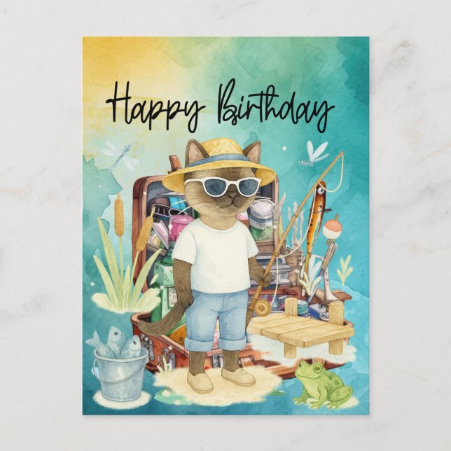 Carte Postale Anniversaire des amoureux de la pêche  (Devant)