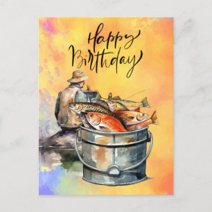 Carte Postale Anniversaire des amoureux de la pêche avec de l'aq