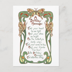 Carte Postale Anniversaire des papillons Art nouveau