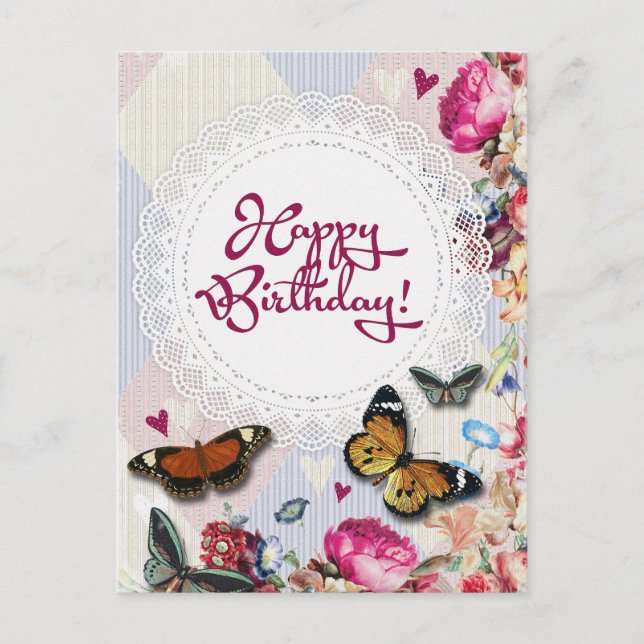 Carte Postale Anniversaire des papillons floraux (Devant)