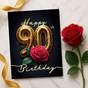 Carte Postale Anniversaire Doré 90 Ans Rose Élégante Étincelante