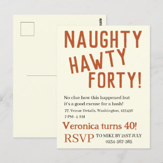 Carte Postale Anniversaire drôle de quarante ans naughty hawty p