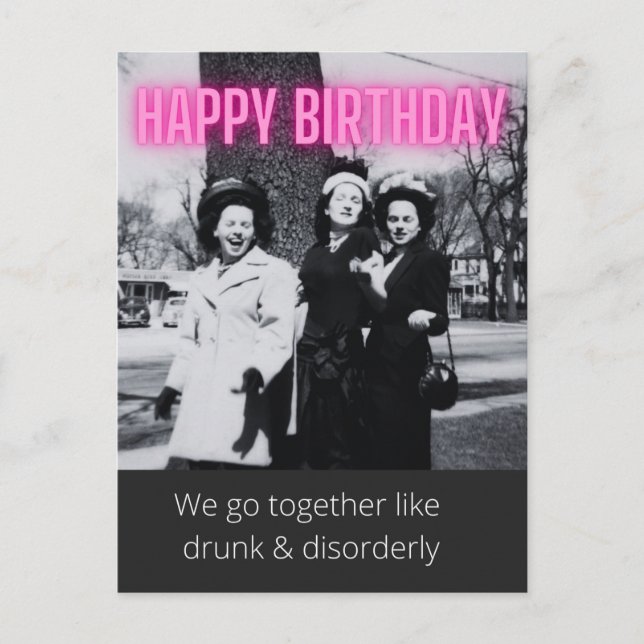 Carte Postale Anniversaire drôle vintage ivre et désordre (Devant)