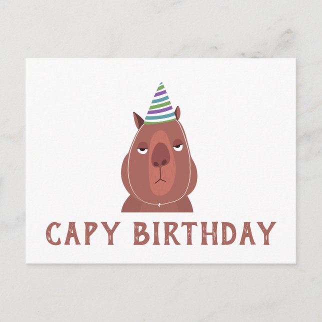 Carte Postale "ANNIVERSAIRE DU CAPY" Capybara avec chapeau de fê (Devant)