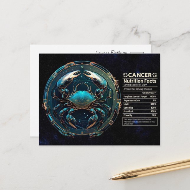 Carte postale Anniversaire du Zodiac Cancer (Devant/Arrière en situation)