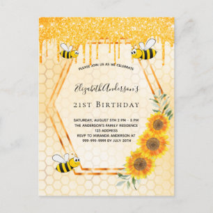 Carte Postale Anniversaire fête abeilles tournesol parties scint