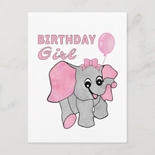 Carte Postale Anniversaire Fille rose Bébé Eléphant