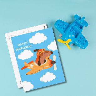 Carte Postale Anniversaire Garçon Chien Pilote Avion En Vol Mign