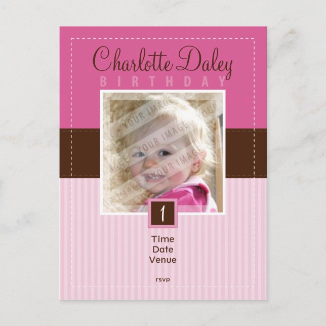 Carte Postale ANNIVERSAIRE INVITATION :: cousue - fille (Devant)