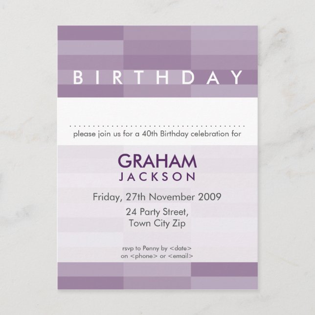 Carte Postale ANNIVERSAIRE INVITATION :: panneau rectangulaire m (Devant)