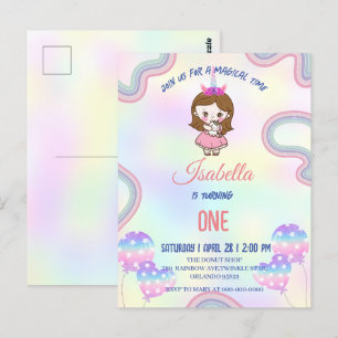 Carte Postale Anniversaire kawaii arc-en-ciel unicorn Party for 