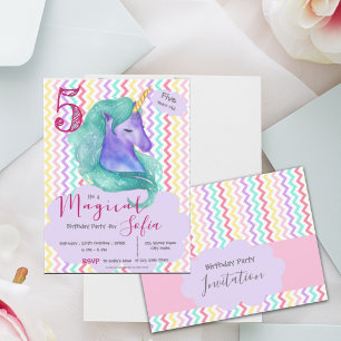 Carte Postale Anniversaire Licorne Magique à Chevron Pastel