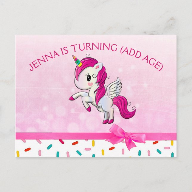 Carte Postale Anniversaire Licorne Mignonne et Pépites de Bonbon (Devant)