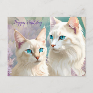 Carte Postale Anniversaire Lynx Point Siamese Cat Portrait Art