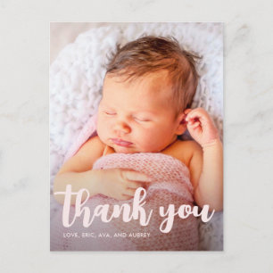 Carte Postale Anniversaire Merci rose Script photo complète