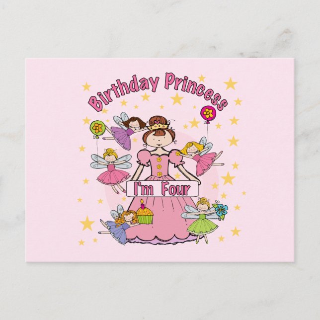 Carte Postale Anniversaire Princesse Je suis quatre t-shirts et  (Devant)