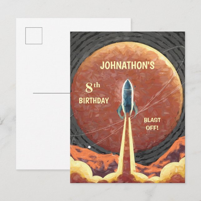 Carte Postale Anniversaire Rocket Ship Universe Planète Amusemen (Devant / Derrière)