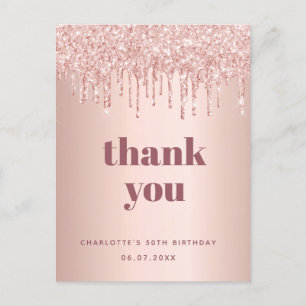 Carte Postale Anniversaire rose or parties scintillant merci