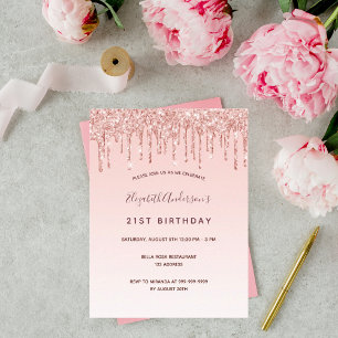 Carte Postale Anniversaire rose or parties scintillant rose rous