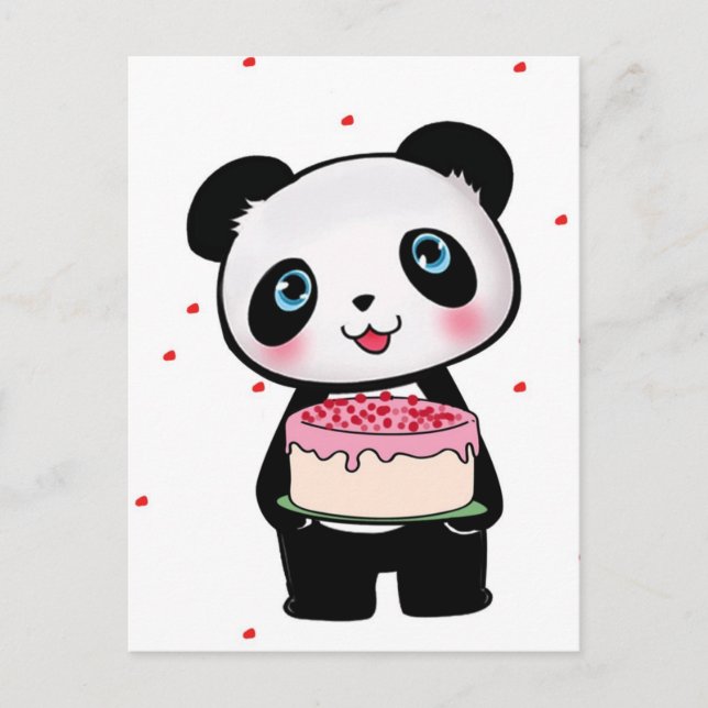 Carte Postale Anniversaire rose Ours de panda avec passionné de  (Devant)