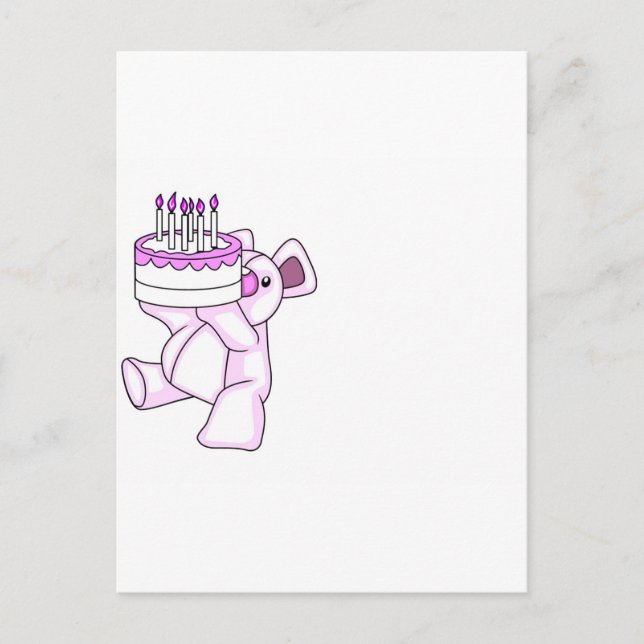 Carte Postale Anniversaire rose Teddy Bear Party Thème (Devant)