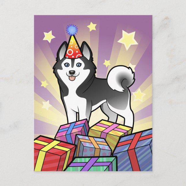 Carte Postale Anniversaire Sibérien Husky / Malamute d'Alaska (Devant)