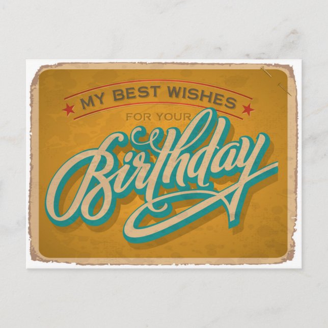 Carte Postale Anniversaire Vintage jaune (Devant)
