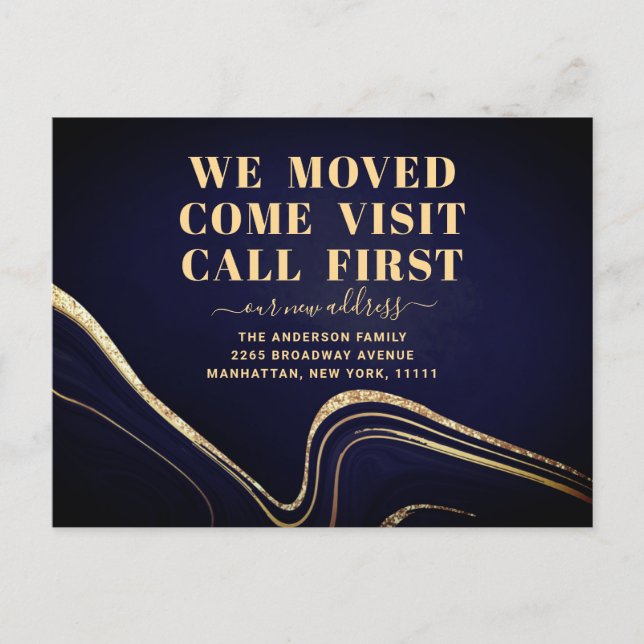 Carte Postale Annonce de changement d'adresse de Marble Bleu Or (Devant)