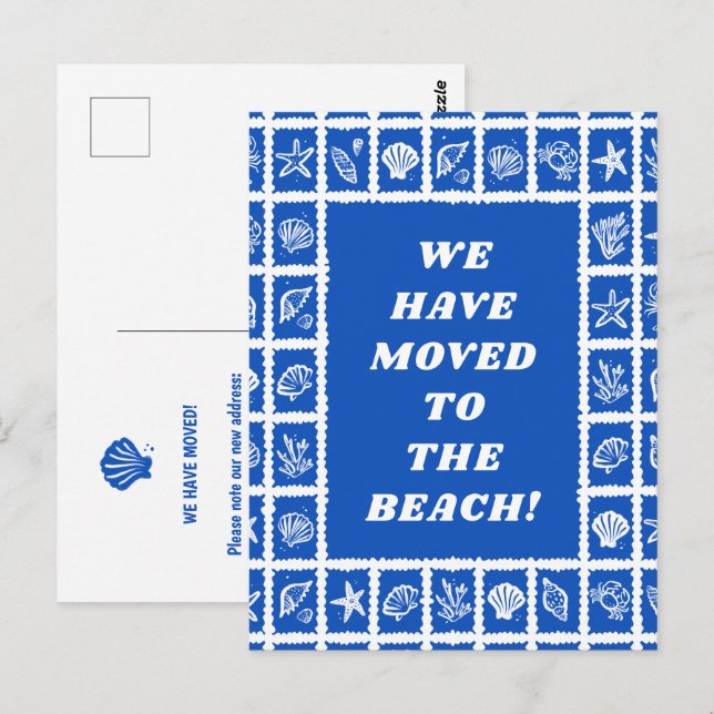 Carte Postale ANnonce de déménagement ADRESSE Blue Seashells Bea (Devant / Derrière)