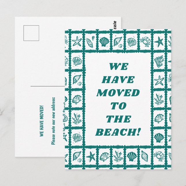 Carte Postale ANNONCE DE DÉMÉNAGEMENT ADRESSE Green Seashells Be (Devant / Derrière)