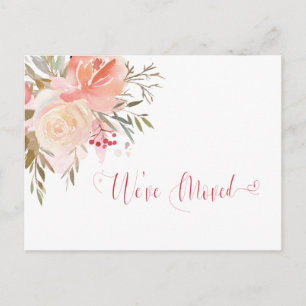 Carte Postale Annonce de déménagement aquarelle rose et pêche