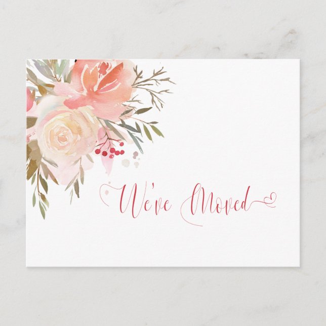 Carte Postale Annonce de déménagement aquarelle rose et pêche (Devant)