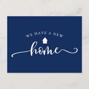Carte Postale Annonce de déménagement bleu calligraphie minimali