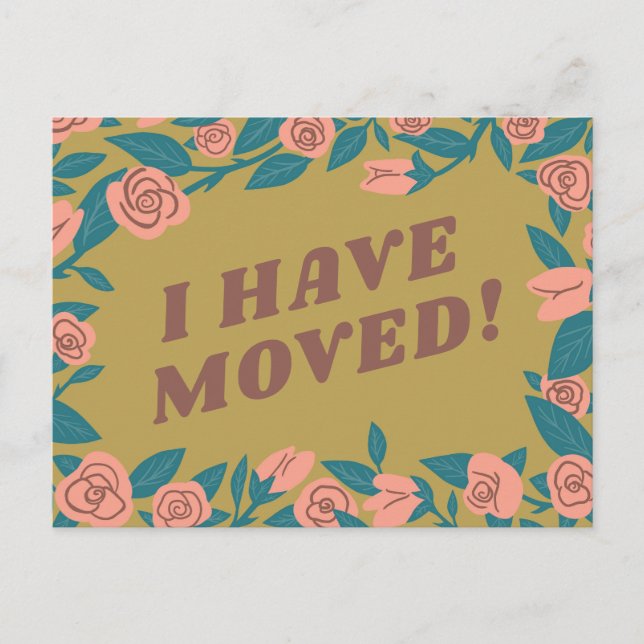 Carte Postale ANnonce de déménagement Cadre de rose rose mignon  (Devant)