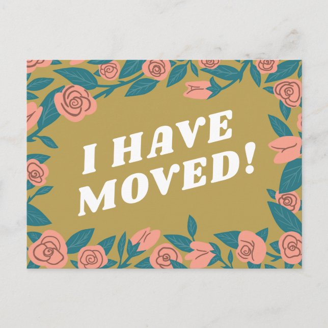Carte Postale ANNONCE DE DÉMÉNAGEMENT Cadre de rose rose personn (Devant)
