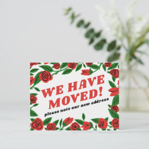 Carte Postale ANNONCE DE DÉMÉNAGEMENT Cadre de rose rouge coloré