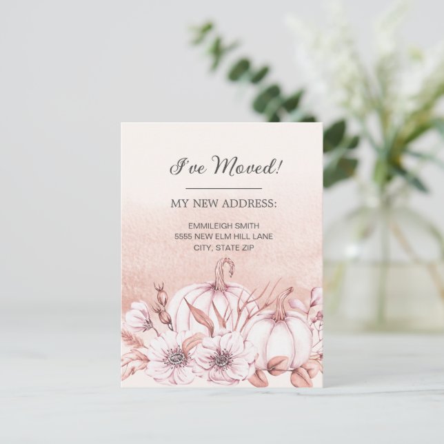 Carte Postale Annonce de déménagement Citrouilles blanches rusti (Debout devant)